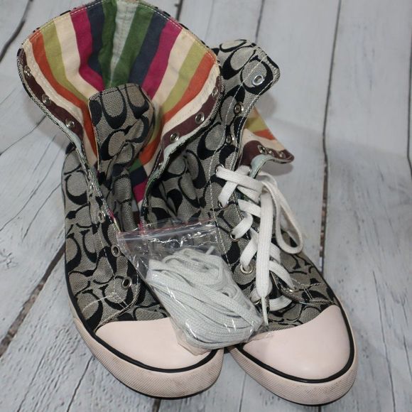 Coach Bonney Gray/Black and Striped High Top Sneakers Women's Size 9.5 - Picture 7 of 8